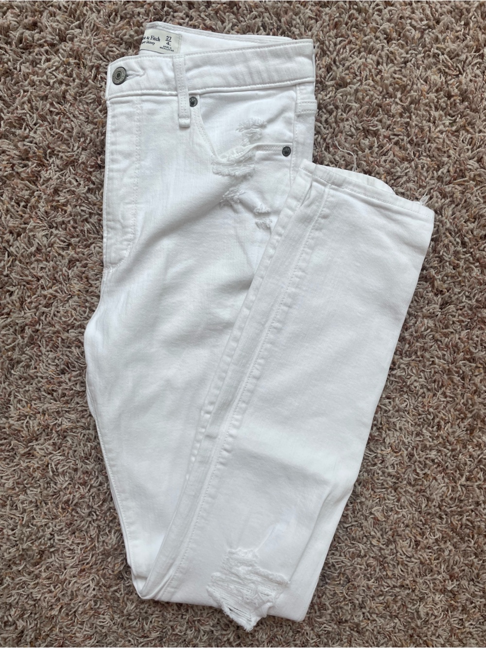Abercrombie & Fitch White High-Rise Super Skinny Jeans Ripped Preppy Size 27/4L